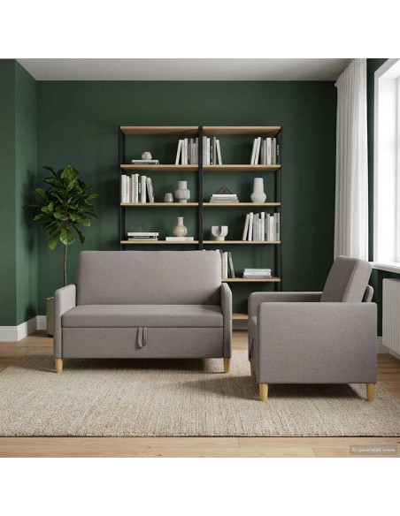 Set di Divani con Storage 2 pcs Tortora Poliestere