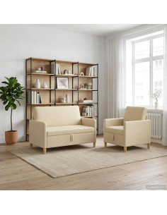 Set di Divani con Storage 2 pcs Crema Poliestere