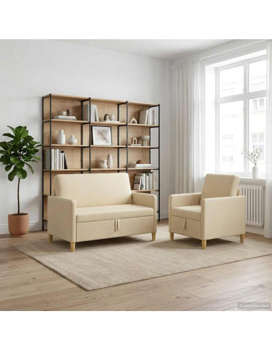 Set di Divani con Storage 2 pcs Crema Poliestere