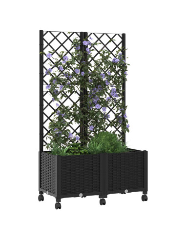 Vaso da giardino con grigliato e ruote Nero 80 x 40 x 146 cm PP