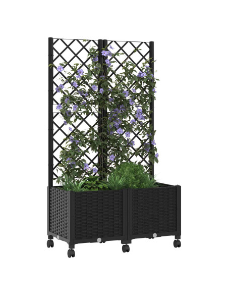 Vaso da giardino con grigliato e ruote Nero 80 x 40 x 146 cm PP