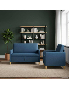 Set di Divani con Storage 2 pcs Blu Poliestere