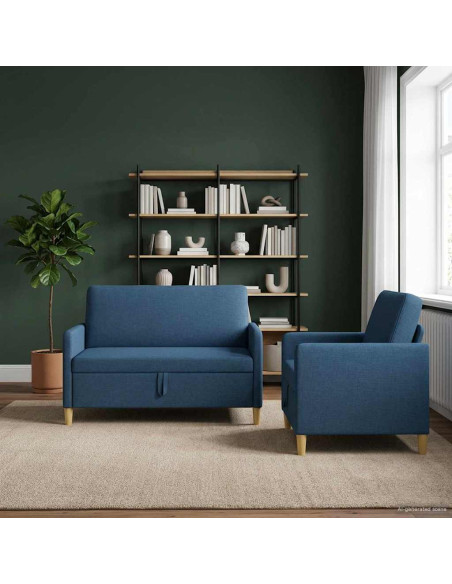Set di Divani con Storage 2 pcs Blu Poliestere