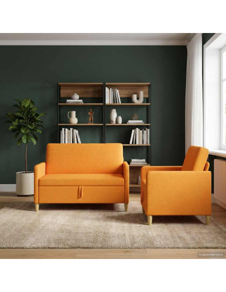 Set di Divani con Storage 2 pcs Giallo Scuro Poliestere