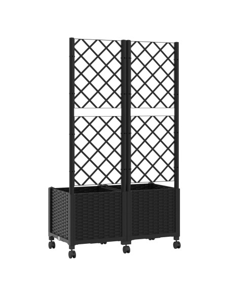 Vaso da giardino con grigliato e ruote Nero 80 x 40 x 146 cm PP