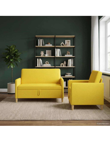 Set di Divani con Storage 2 pcs Giallo Chiaro Poliestere
