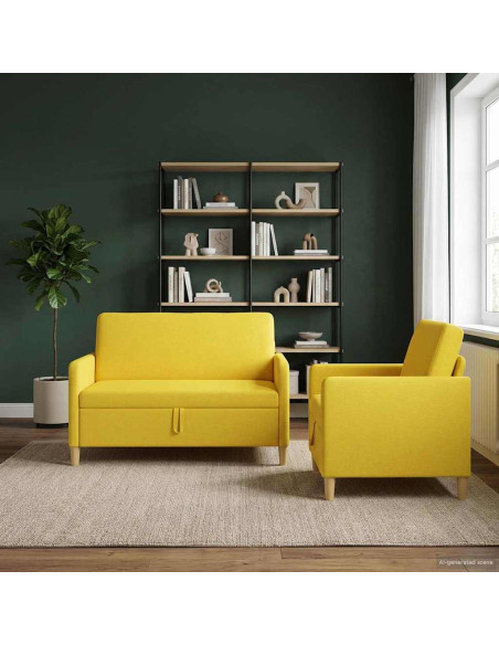Set di Divani con Storage 2 pcs Giallo Chiaro Poliestere