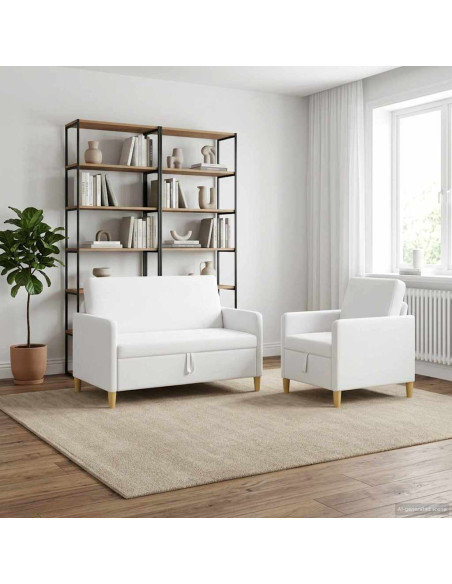 Set di Divani con Storage 2 pcs Bianco Poliestere