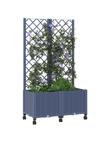 Vaso da giardino con grigliato e ruote Blu Grigio PP