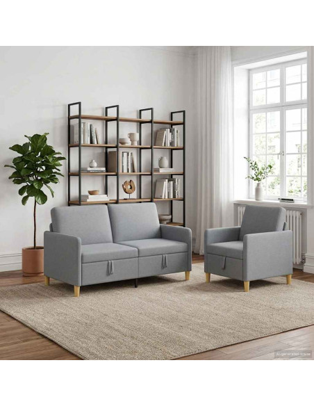 Set di Divani con Storage 2 pcs Grigio Chiaro Poliestere