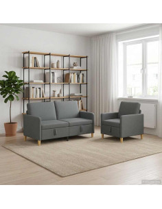 Set di Divani con Storage 2 pcs Grigio Scuro Poliestere