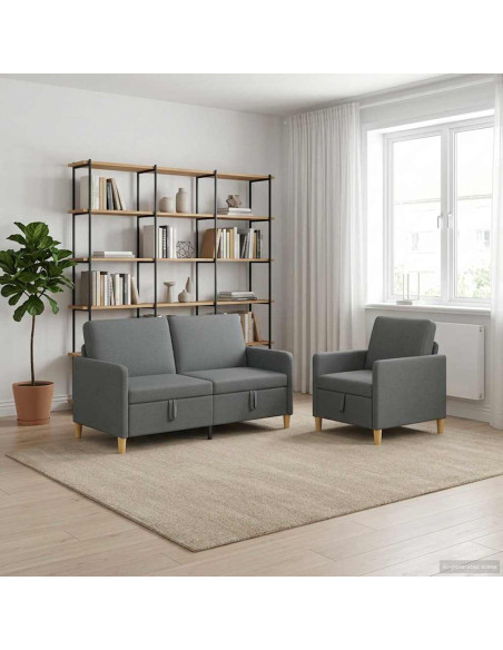 Set di Divani con Storage 2 pcs Grigio Scuro Poliestere