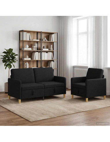 Set di Divani con Storage 2 pcs Nero Poliestere