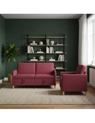 Set di Divani con Storage 2 pcs Rosso Vino Poliestere
