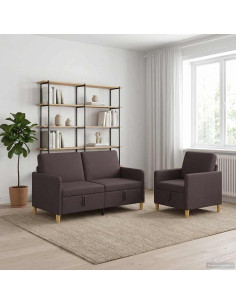 Set di Divani con Storage 2 pcs Marrone Scuro Poliestere