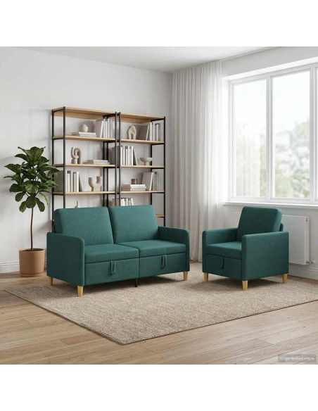 Set di Divani con Storage 2 pcs Verde Scuro Poliestere