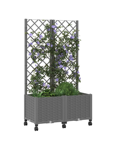 Vaso da giardino con grigliato e ruote Grigio Chiaro PP