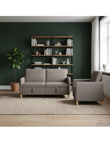 Set di Divani con Storage 2 pcs Tortora Poliestere