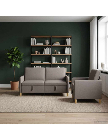 Set di Divani con Storage 2 pcs Tortora Poliestere