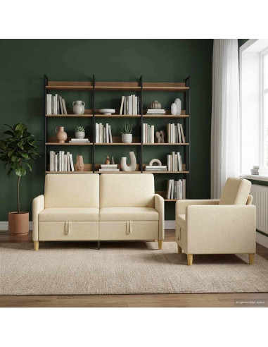 Set di Divani con Storage 2 pcs Crema Poliestere