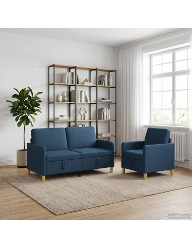 Set di Divani con Storage 2 pcs Blu Poliestere