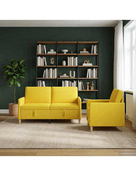 Set di Divani con Storage 2 pcs Giallo Chiaro Poliestere