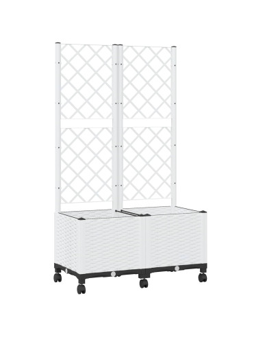 Vaso da giardino con grigliato e ruote Bianco 80 x 40 x 146 cm