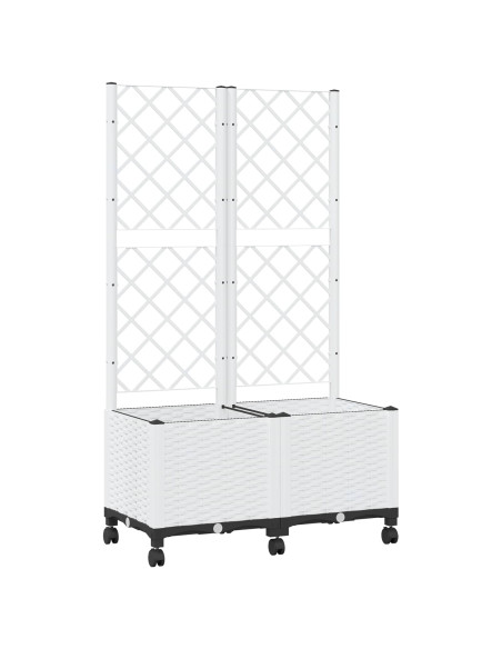 Vaso da giardino con grigliato e ruote Bianco 80 x 40 x 146 cm