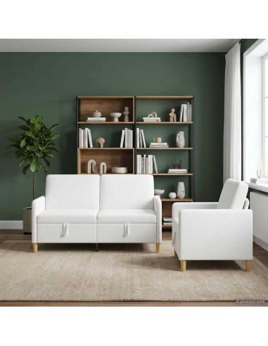 Set di Divani con Storage 2 pcs Bianco Poliestere