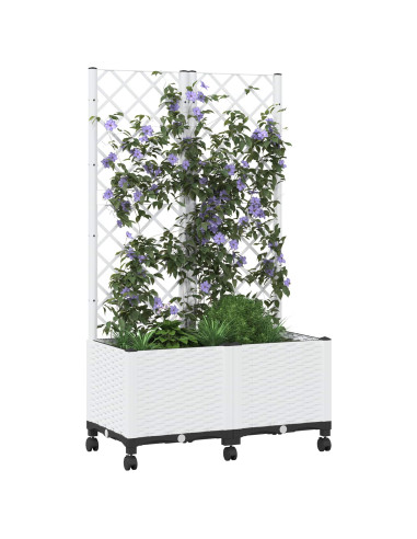 Vaso da giardino con grigliato e ruote Bianco 80 x 40 x 146 cm