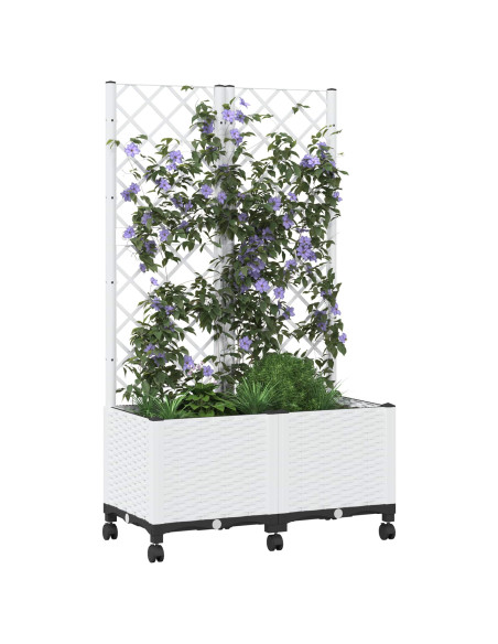 Vaso da giardino con grigliato e ruote Bianco 80 x 40 x 146 cm