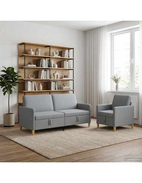 Set di Divani con Storage 2 pcs Grigio Chiaro Poliestere