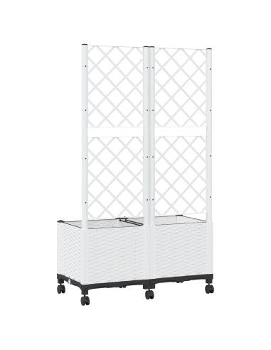 Vaso da giardino con grigliato e ruote Bianco 80 x 40 x 146 cm