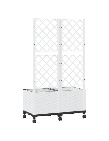 Vaso da giardino con grigliato e ruote Bianco 80 x 40 x 146 cm