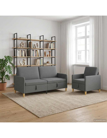 Set di Divani con Storage 2 pcs Grigio Scuro Poliestere