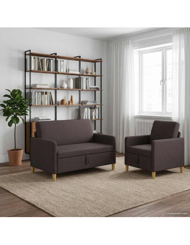 Set di Divani con Storage 2 pcs Marrone Scuro Poliestere