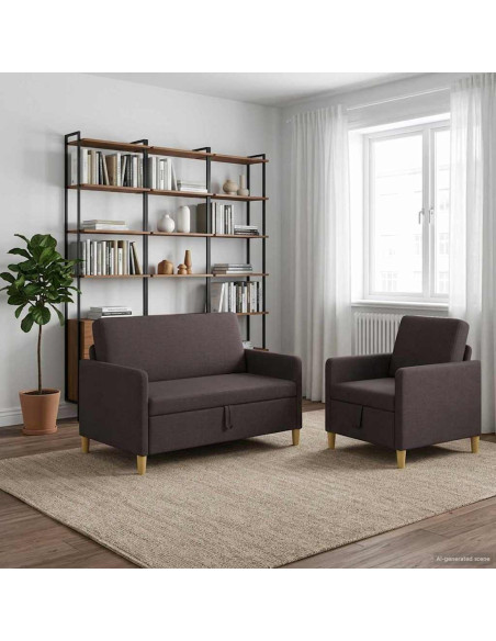 Set di Divani con Storage 2 pcs Marrone Scuro Poliestere