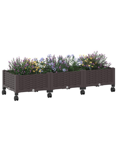 Vaso da Giardino con Ruote Marrone 120 x 40 x 29 cm PP