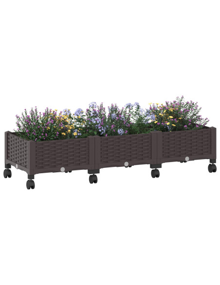 Vaso da Giardino con Ruote Marrone 120 x 40 x 29 cm PP