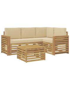 Set di divani da esterno 5 pcs Bianco e Beige 59 x 59 x 37 cm 2