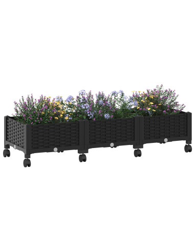 Vaso da Giardino con Ruote Nero 120 x 40 x 29 cm PP