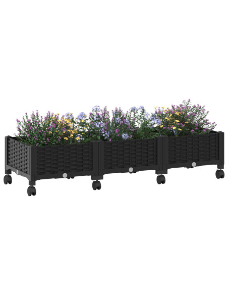 Vaso da Giardino con Ruote Nero 120 x 40 x 29 cm PP