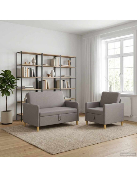 Set di Divani con Storage 2 pcs Tortora Poliestere