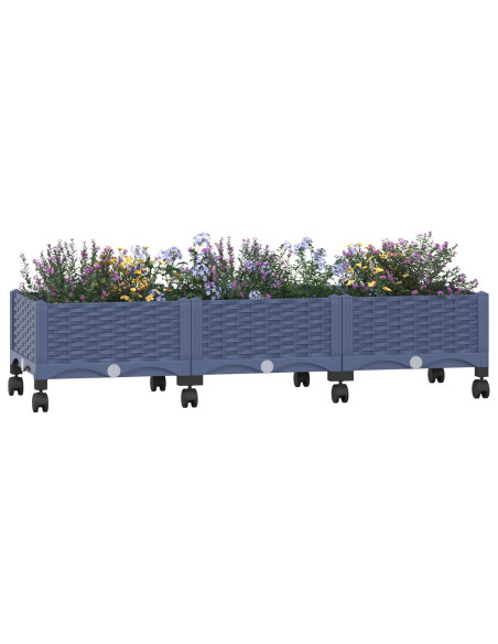 Vaso da Giardino con Ruote Blu Grigio 120 x 40 x 33 cm PP