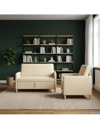 Set di Divani con Storage 2 pcs Crema Poliestere