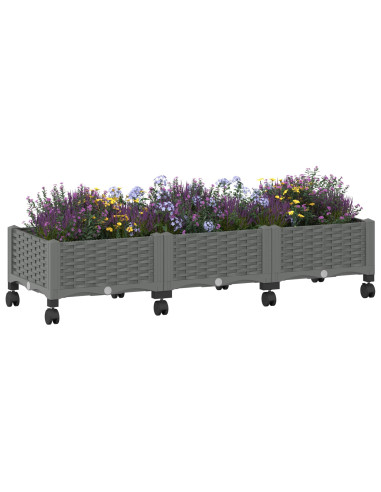 Vaso da Giardino con Ruote Grigio Chiaro 120 x 40 x 33 cm PP