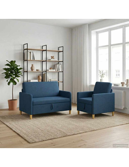 Set di Divani con Storage 2 pcs Blu Poliestere