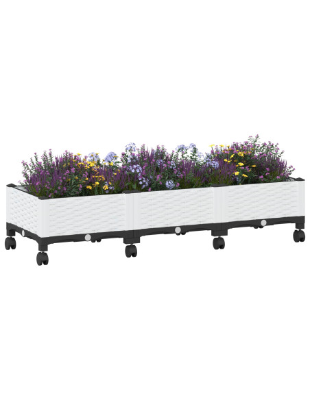 Vaso da Giardino con Ruote Bianco 120 x 40 x 33 cm PP