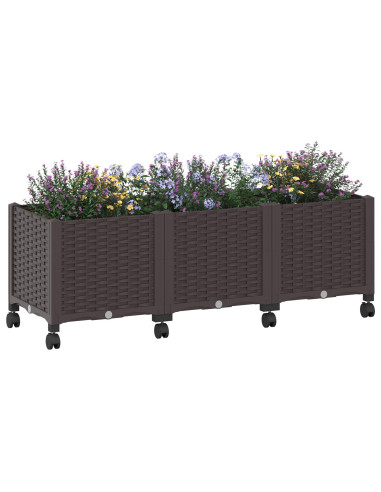 Vaso da Giardino con Ruote Marrone 120 x 40 x 44 cm PP