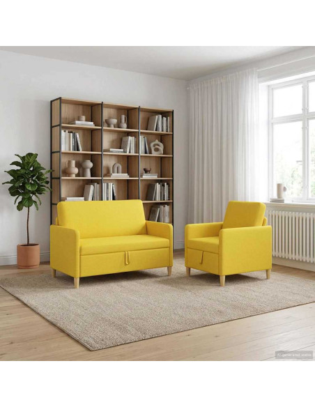 Set di Divani con Storage 2 pcs Giallo Chiaro Poliestere